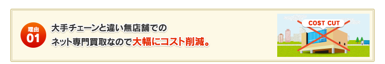 大手チェーンと違い無店舗でのネット専門買取なので大幅にコスト削減。