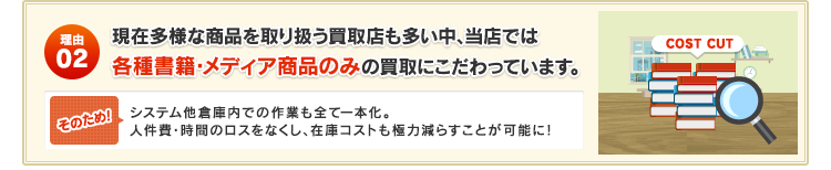 現在多様な商品を取り扱う買取店も多い中、当店では本・漫画・メディア商品のみの買取にこだわっています。